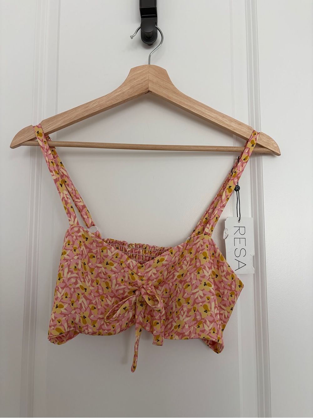 RESA Pink Yellow Floral Tie-Front Crop Top